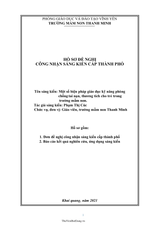 SKKN Một số biện pháp giáo dục kỹ năng phòng chống tai nạn, thương tích cho trẻ trong trường mầm non