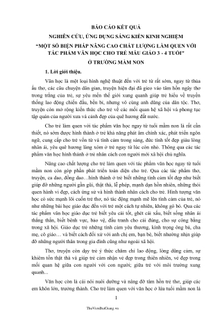SKKN Một số biện pháp nâng cao chất lượng làm quen với tác phẩm văn học cho trẻ mẫu giáo 3-4 tuổi