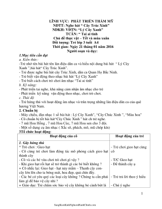Giáo án Mầm non Lớp Mầm - Đề tài Nghe hát “Cây Trúc Xinh”, VĐTN “Lý Cây Xanh”, TCÂN “Tai ai tinh”