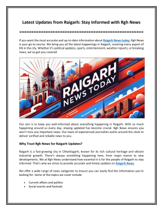 Latest Updates from Raigarh - Stay Informed with Rgh News
