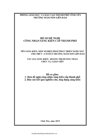 SKKN Một số biện pháp phát triển ngôn ngữ cho trẻ 5- 6 tuổi ở trường mầm non Liên Bảo