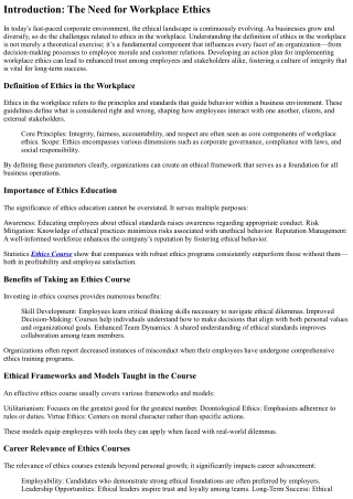 introduction the need for workplace ethics