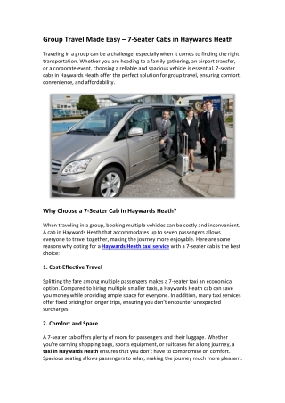 group travel made easy 7 seater cabs in haywards