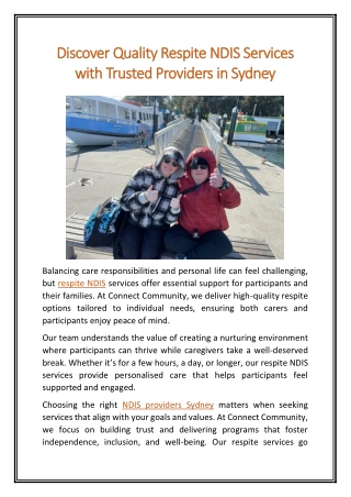 Discover Quality Respite NDIS Services with Trusted Providers in Sydney