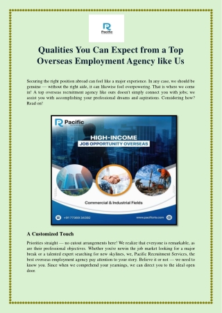 Qualities You Can Expect from a Top Overseas Employment Agency like Us