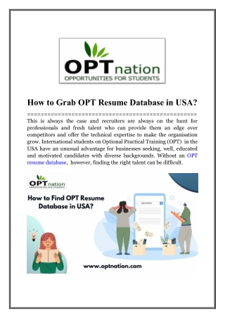 How to Grab OPT Resume Database in USA For Employers