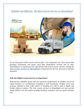 Reliable and Efficient: The Best Courier Service in Ahmedabad