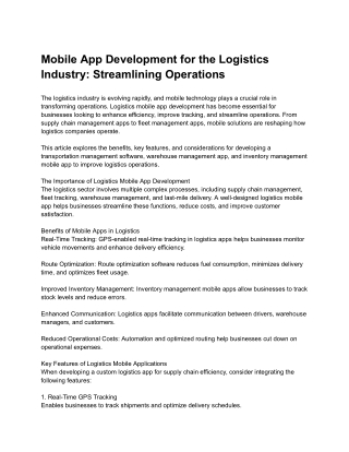 Mobile App Development for the Logistics Industry_ Streamlining Operations