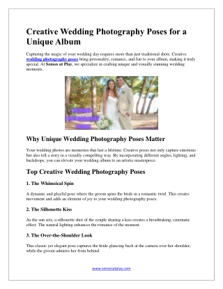 Creative Wedding Photography Poses for a Unique Album