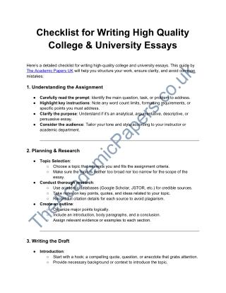 Checklist for Writing High Quality College & University Essays