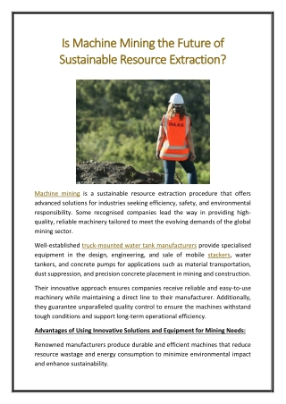 Is Machine Mining the Future of Sustainable Resource Extraction