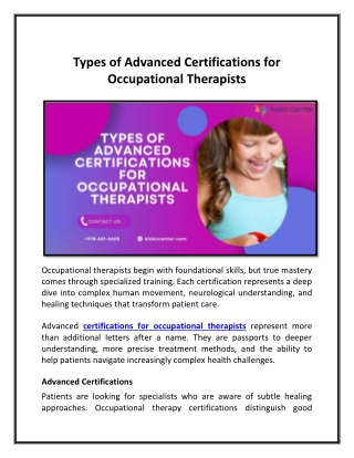 Types of Advanced Certifications for Occupational Therapists