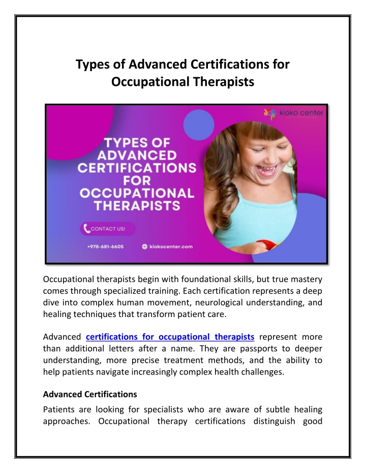 types of advanced certifications for occupational