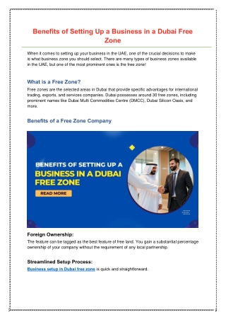 Benefits of Setting Up a Business in a Dubai Free Zone