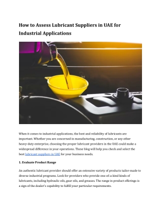 How to Assess Lubricant Suppliers in UAE for Industrial Applications