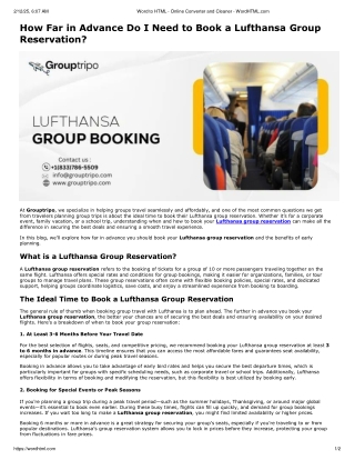 How far in advance do I need to book a Lufthansa group reservation?