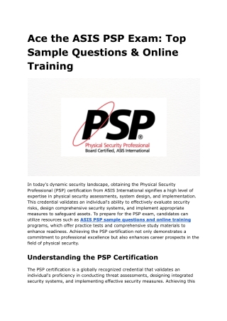 Ace the ASIS PSP Exam: Top Sample Questions & Online Training