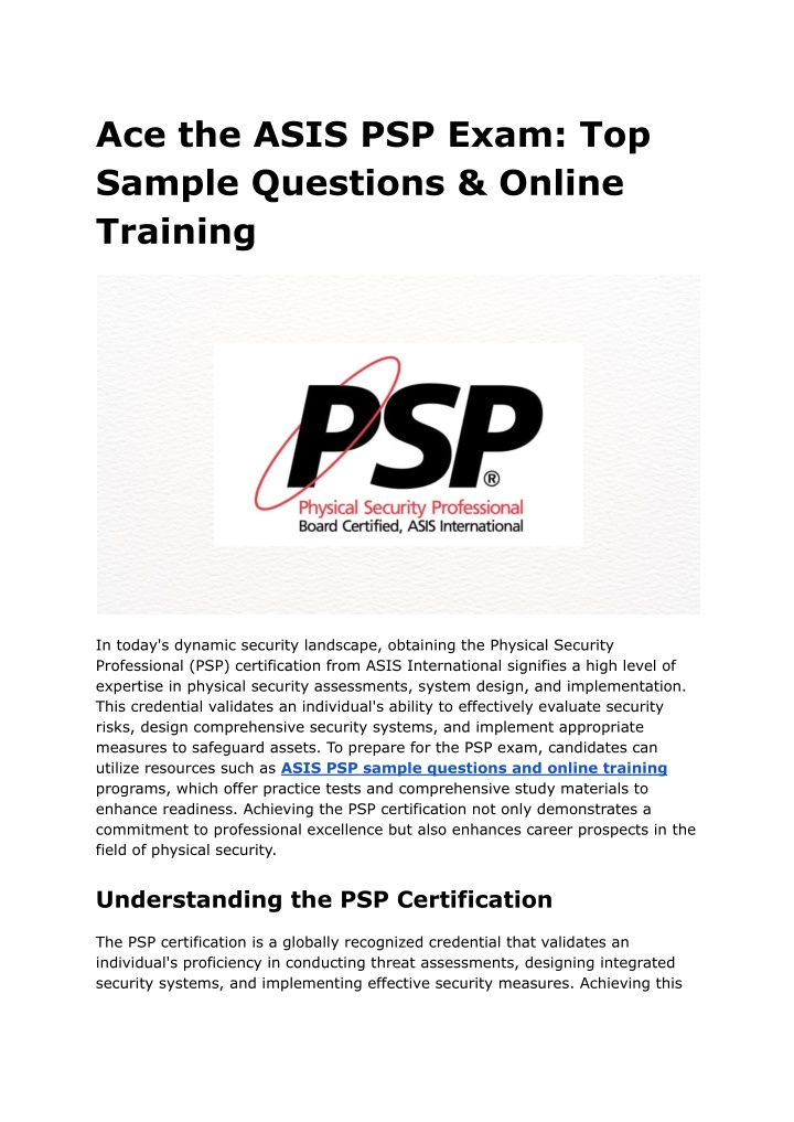 ace the asis psp exam top sample questions online