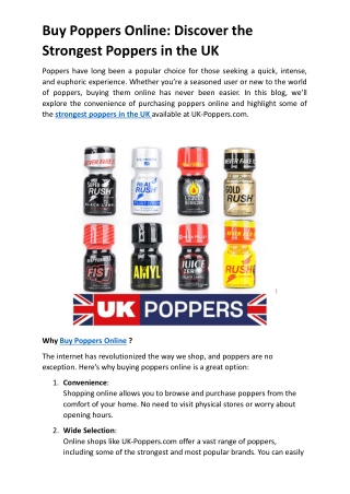 Buy Poppers Online: Discover the Strongest Poppers in the UK