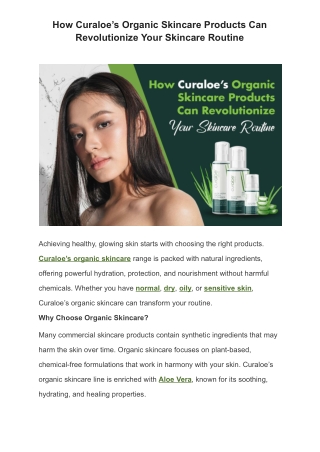 How Curaloe’s Organic Skincare Products Can Revolutionize Your Skincare Routine