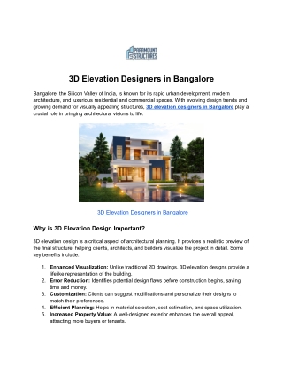 3D Elevation Designers in Bangalore