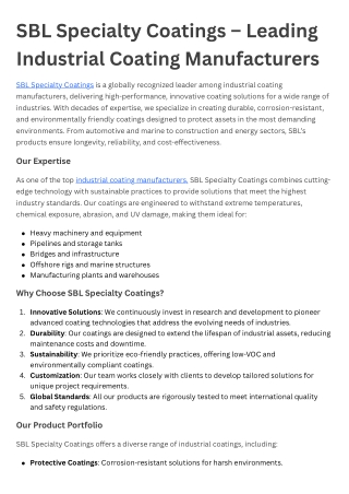 SBL Specialty Coatings – Leading Industrial Coating Manufacturers