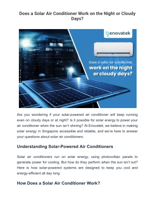 Does a Solar Air Conditioner Work on the Night or Cloudy Days?