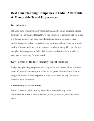 Best Tour Planning Companies in India Affordable & Memorable Travel Experiences
