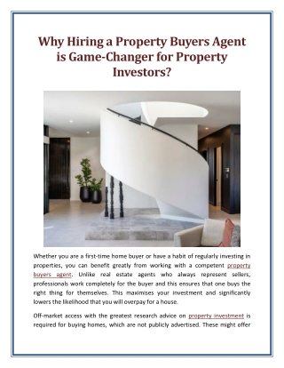 Why Hiring a Property Buyers Agent is Game-Changer for Property Investors