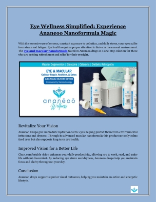 Eye Wellness Simplified- Experience Ananeoo Nanoformula Magic