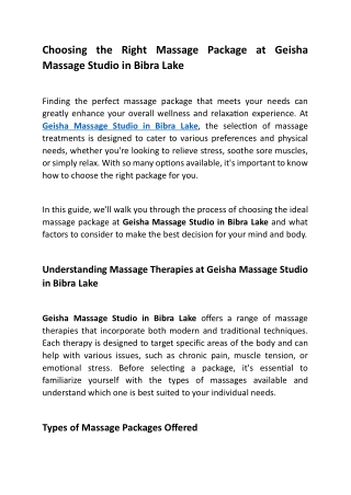Choosing the Right Massage Package at Geisha Massage Studio in Bibra Lake
