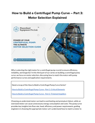 How to Build a Centrifugal Pump Curve — Part 3: Motor Selection Explained