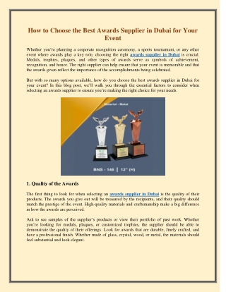 How to Choose the Best Awards Supplier in Dubai for Your Event