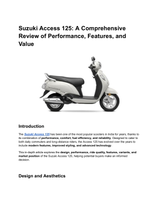 Suzuki Access 125_ A Comprehensive Review of Performance, Features, and Value
