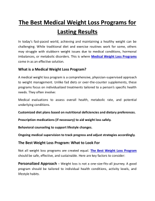 The Best Medical Weight Loss Programs for Lasting Results