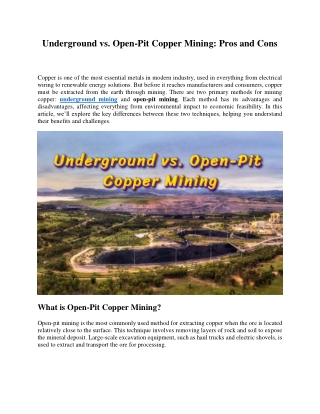 Underground vs Open-Pit Copper Mining - Pros and Cons