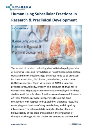 Human Lung Subcellular Fractions in Research & Preclinical Development