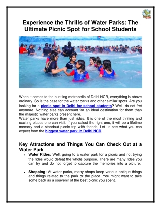 Experience the Thrills of Water Parks The Ultimate Picnic Spot for School Students