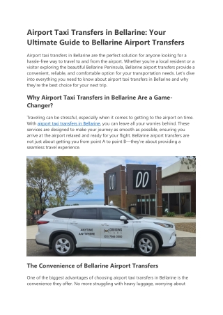 Airport Taxi Transfers in Bellarine - Your Ultimate Guide to Bellarine Airport Transfers