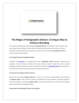 Custom Holographic Stickers | Custom Print Hologram Labels | Intertronix