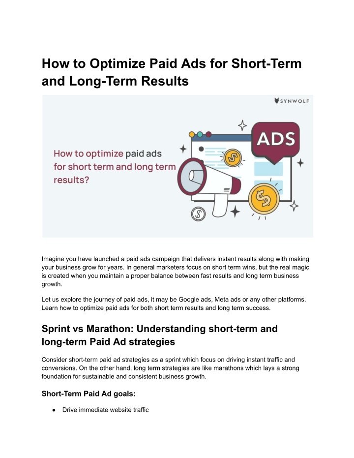 how to optimize paid ads for short term and long