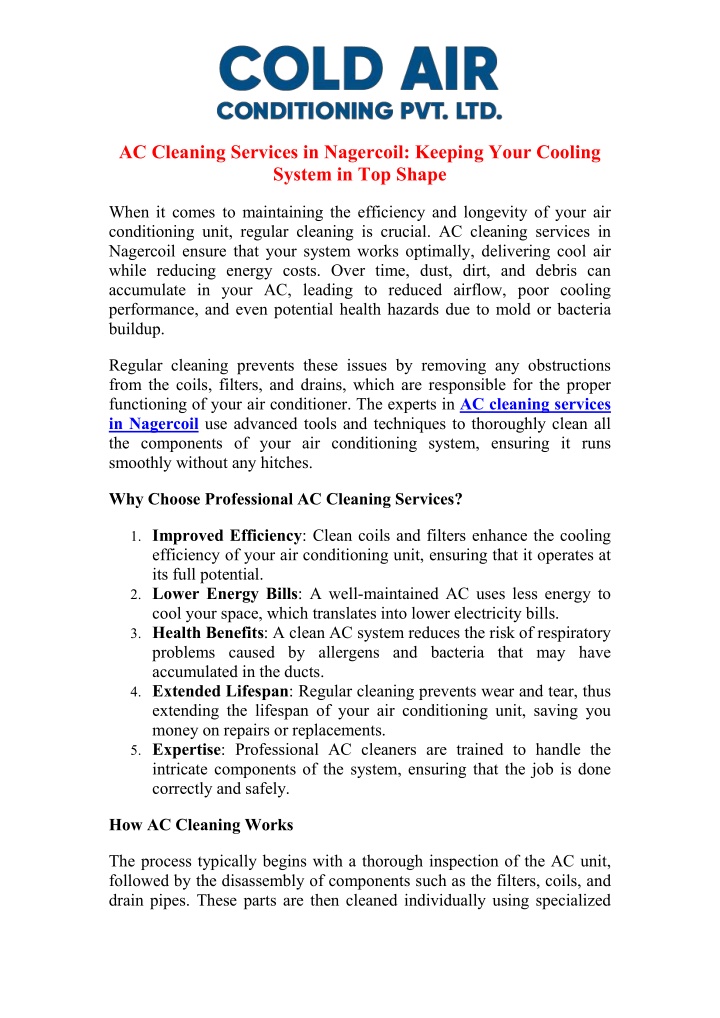 ac cleaning services in nagercoil keeping your