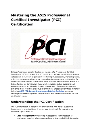 Mastering the ASIS Professional Certified Investigator (PCI) Certification