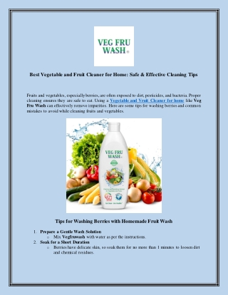 Best Vegetable and Fruit Cleaner for Home-Safe & Effective Cleaning Tips