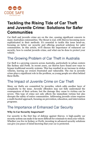 Tackling the Rising Tide of Car Theft and Juvenile Crime(code Safe)