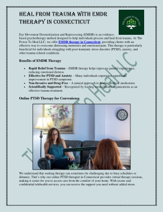 Heal from Trauma with EMDR Therapy in Connecticut