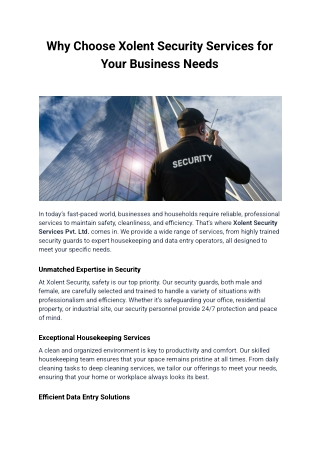 Why Choose Xolent Security Services for Your Business Needs