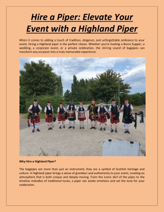 Hire a Piper Elevate Your Event with a Highland Piper