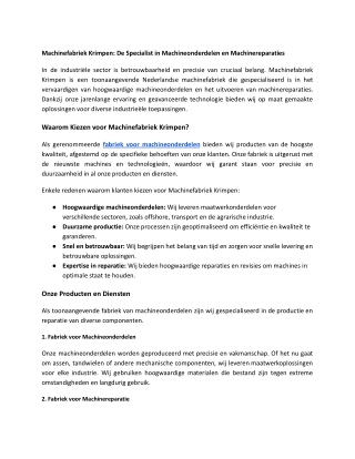 Machinefabriek Krimpen: De Specialist in Machineonderdelen en Machinereparaties