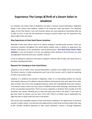Sam Sand Dunes Desert Safari Jaisalmer - Queen of Thar Desert Camp